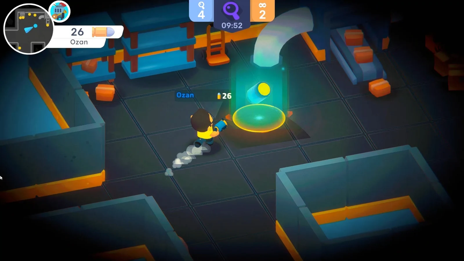 A DISGUYS player approaching a glowing booster during a match